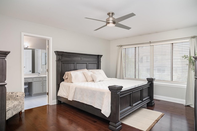 553 Ivory Ln, Bartlett, IL 60103 - bedroom with ceiling fan, a sink, hardwood / wood-style floors, baseboards, and ensuite bathroom