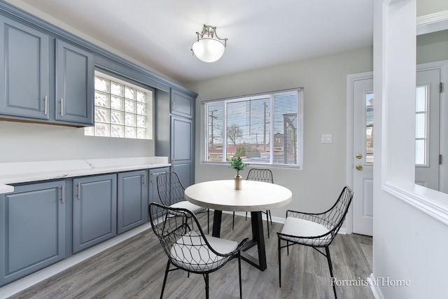 dining space featuring plenty of natural light and light wood-style flooring
