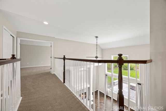 2716 Whitchurch Ct, Naperville, IL 60564 - hall with baseboards, carpet, vaulted ceiling, and recessed lighting
