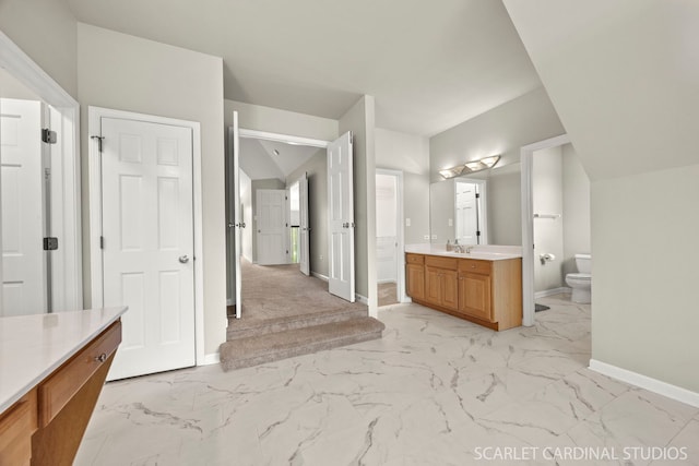 2716 Whitchurch Ct, Naperville, IL 60564 - bathroom with baseboards, marble finish floor, toilet, and vanity