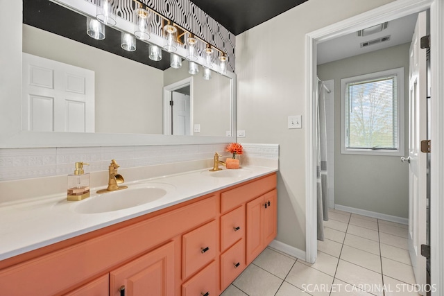 2716 Whitchurch Ct, Naperville, IL 60564 - bathroom with a sink, tile patterned floors, double vanity, and visible vents
