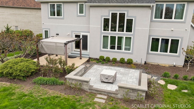 2716 Whitchurch Ct, Naperville, IL 60564 - rear view of property featuring a shingled roof, a patio area, and stucco siding