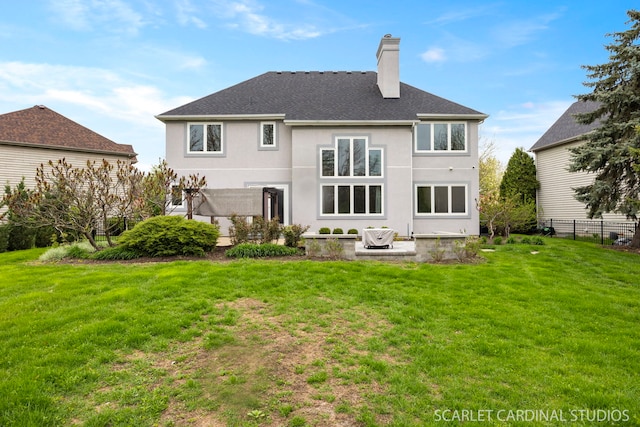 2716 Whitchurch Ct, Naperville, IL 60564 - back of property with a chimney, a lawn, fence, a patio, and stucco siding