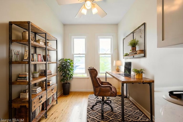 4240 N Clarendon Ave Unit 301S, Chicago, IL 60613 - home office with a ceiling fan, light wood-style flooring, and baseboards
