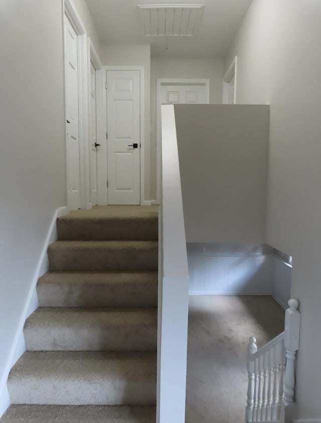 302 Windsor Dr, Ottawa, IL 61350 - staircase with carpet floors, baseboards, and attic access