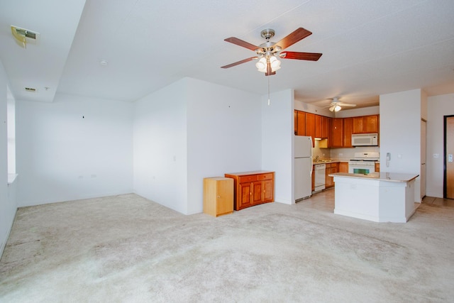9355 Irving Park Rd Unit 510, Schiller Park, IL 60176 - unfurnished living room featuring light carpet, a ceiling fan, and visible vents