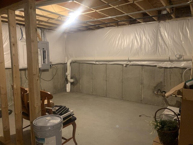 unfinished basement with electric panel