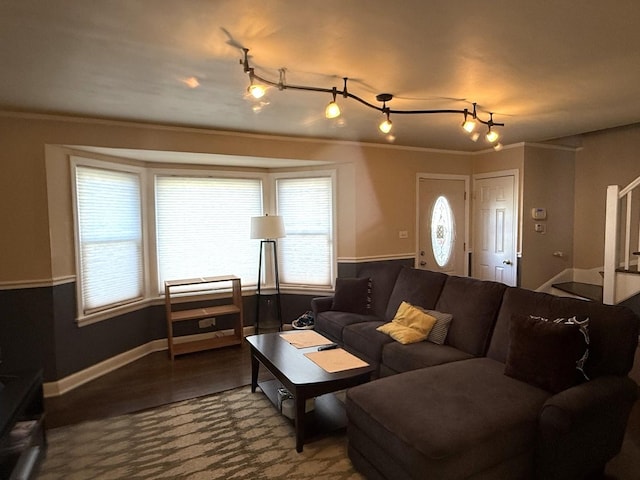 10455 S Forest Ave, Chicago, IL 60628 - living room featuring crown molding, stairs, and wood finished floors
