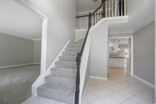 1872 River Ridge Circle, Naperville, IL 60565 - staircase with ornamental molding, tile patterned floors, and baseboards