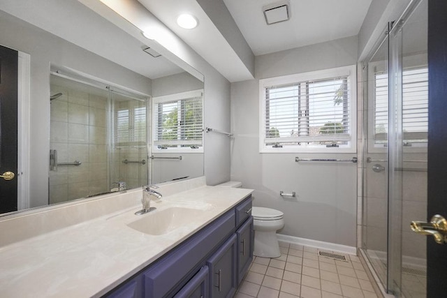 1872 River Ridge Circle, Naperville, IL 60565 - bathroom featuring a stall shower, vanity, tile patterned floors, toilet, and baseboards