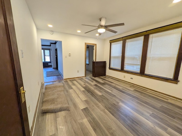 7549 S Perry Ave, Chicago, IL 60620 - unfurnished bedroom with recessed lighting, a ceiling fan, baseboards, and wood finished floors