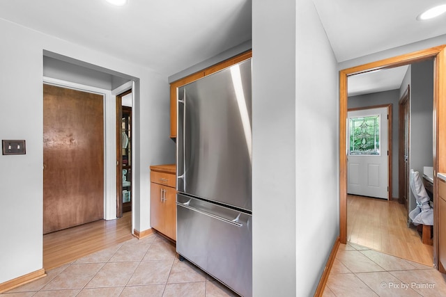 622 Katherine St, Saint Charles, IL 60174 - kitchen with freestanding refrigerator and light tile patterned floors