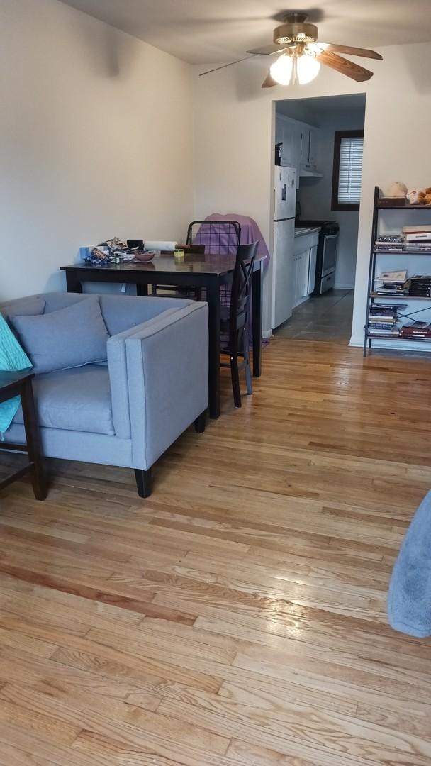 7019 N Ridge Blvd Unit 3B, Chicago, IL 60645 - living room with ceiling fan and light wood finished floors