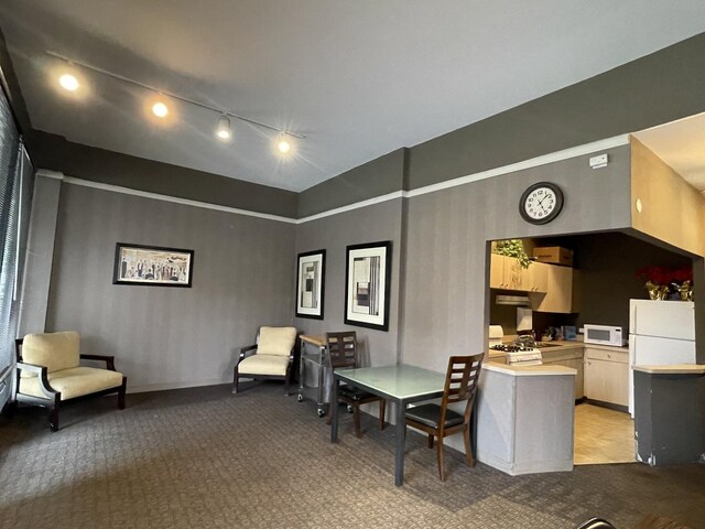 6700 S S Shore Dr Unit 21B, Chicago, IL 60649 - dining area with light carpet and rail lighting