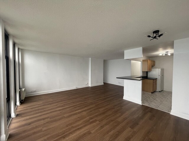 6700 S S Shore Dr Unit 21B, Chicago, IL 60649 - unfurnished living room featuring dark wood finished floors, a textured ceiling, and baseboards