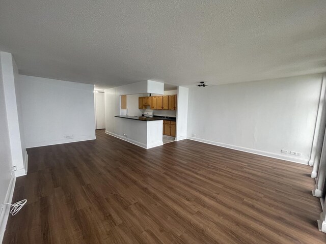 6700 S S Shore Dr Unit 21B, Chicago, IL 60649 - unfurnished living room with dark wood-style flooring, a textured ceiling, and baseboards