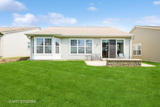 2835 Cascade Falls Cir, Elgin, IL 60124 - back of property featuring a lawn, roof with shingles, and a patio area