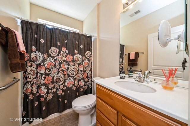 2835 Cascade Falls Cir, Elgin, IL 60124 - full bath featuring toilet, tile patterned flooring, vanity, and a shower with curtain