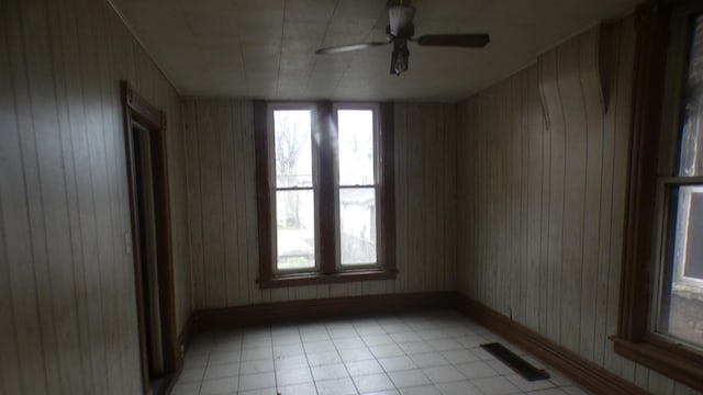 1910 S Spaulding Ave, Chicago, IL 60623 - unfurnished room with wooden walls, baseboards, ceiling fan, and visible vents