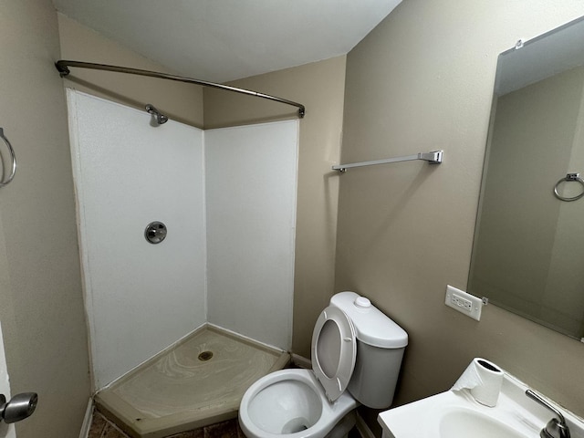 full bathroom with a sink, a shower stall, and toilet