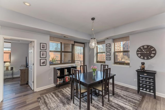 1111 S State St Unit A500, Chicago, IL 60605 - dining space featuring recessed lighting, baseboards, visible vents, and dark wood-type flooring