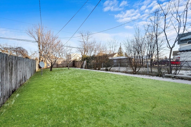 view of yard with a fenced backyard