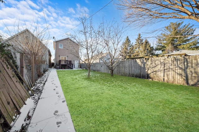 view of yard with a fenced backyard