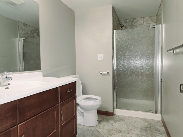 38W443 Woodhill Ln, Saint Charles, IL 60175 - bathroom featuring toilet, baseboards, a shower stall, and vanity