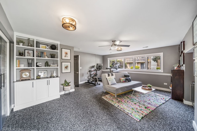 2305 Olde Mill Rd Unit 2305, Plainfield, IL 60586 - living room featuring baseboards, ceiling fan, and carpet floors