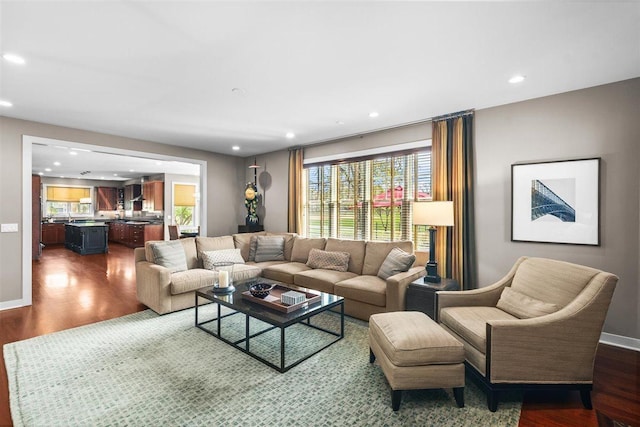 845 Woodward Ave, Deerfield, IL 60015 - living room with dark wood finished floors, recessed lighting, and baseboards