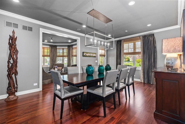845 Woodward Ave, Deerfield, IL 60015 - dining space with ornamental molding, baseboards, dark wood finished floors, and recessed lighting