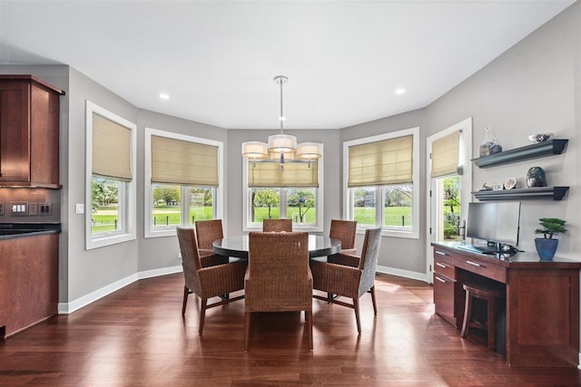 845 Woodward Ave, Deerfield, IL 60015 - dining room featuring baseboards, dark wood-style flooring, recessed lighting, and a chandelier