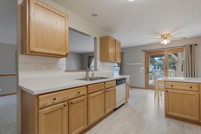 10569 Lansdale St, Huntley, IL 60142 - kitchen featuring dishwasher, light countertops, decorative backsplash, ceiling fan, and french doors