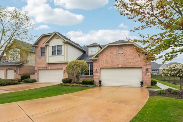 1565 Ashbury Pl, Lemont, IL 60439 - view of front of house with concrete driveway, brick siding, fence, and a garage