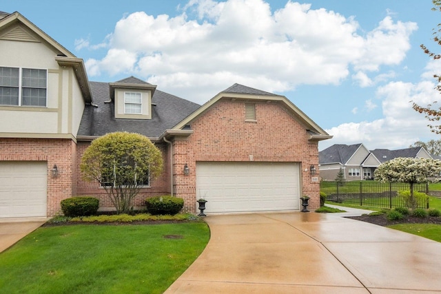 1565 Ashbury Pl, Lemont, IL 60439 - view of front of home featuring brick siding, a front lawn, fence, and concrete driveway