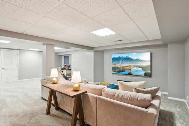 1565 Ashbury Pl, Lemont, IL 60439 - living area with baseboards, carpet, a paneled ceiling, and visible vents