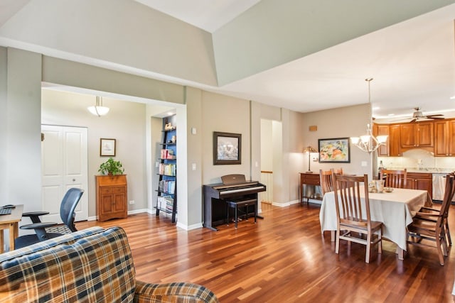 1565 Ashbury Pl, Lemont, IL 60439 - dining room with baseboards, ceiling fan with notable chandelier, and wood finished floors