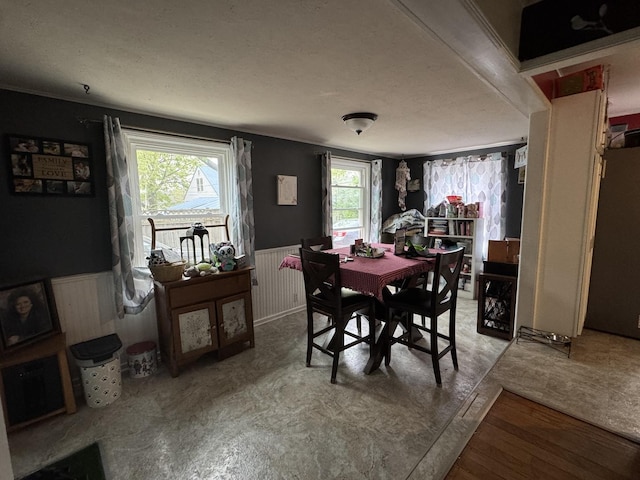 dining space featuring a wainscoted wall
