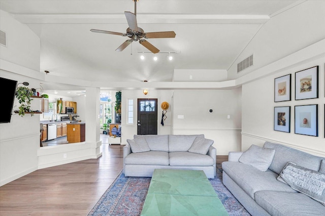 4022 Orchard Ln, Monticello, IL 61856 - living room with a ceiling fan and wood finished floors