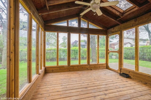 714 New Mexico Trl, Elk Grove Village, IL 60007 - unfurnished sunroom featuring hardwood / wood-style flooring, a deck, healthy amount of natural light, and lofted ceiling