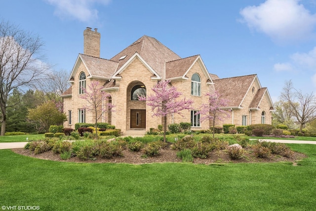 12 Forest Ln, South Barrington, IL 60010 - traditional-style home with a chimney, brick siding, and a front yard
