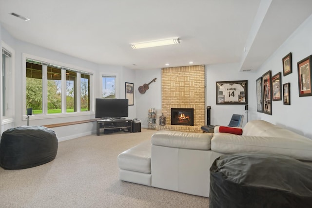 12 Forest Ln, South Barrington, IL 60010 - carpeted living room featuring recessed lighting, baseboards, visible vents, and a fireplace