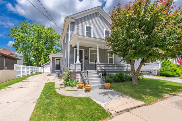908 Superior St, Aurora, IL 60505 - view of front facade featuring a porch, an outdoor structure, and cooling unit