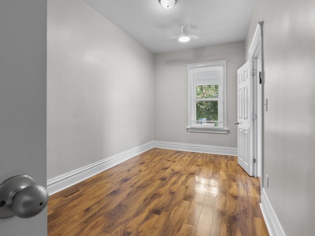 908 Superior St, Aurora, IL 60505 - empty room featuring baseboards, wood finished floors, and ceiling fan