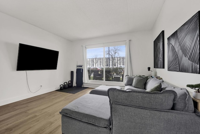 living area featuring baseboards and wood finished floors