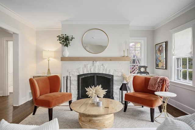 5619 Dunham Rd, Downers Grove, IL 60516 - living area with wood finished floors, baseboards, plenty of natural light, and ornamental molding