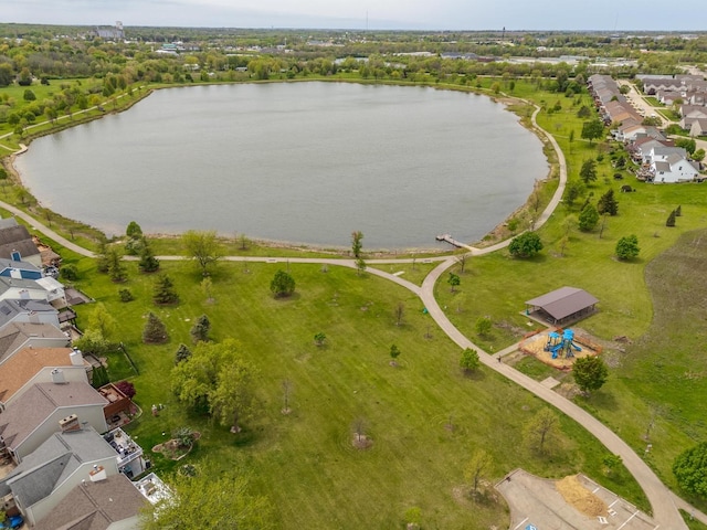 aerial view with a residential view and a water view