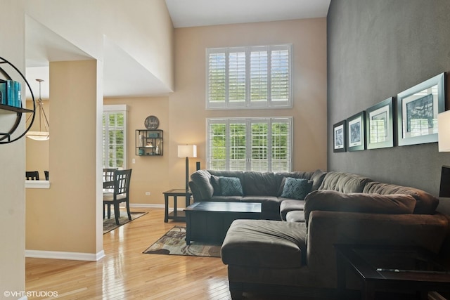 5515 Mcdonough Rd Unit 5515, Hoffman Estates, IL 60192 - living room with a high ceiling, wood finished floors, plenty of natural light, and baseboards