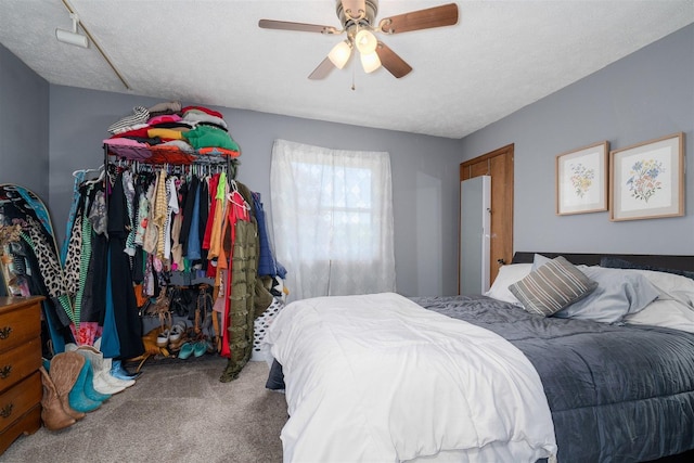 1107 N Bailey Dr, Pontiac, IL 61764 - carpeted bedroom featuring ceiling fan and a textured ceiling