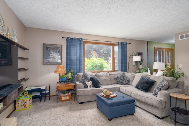 1107 N Bailey Dr, Pontiac, IL 61764 - carpeted living room with a textured ceiling